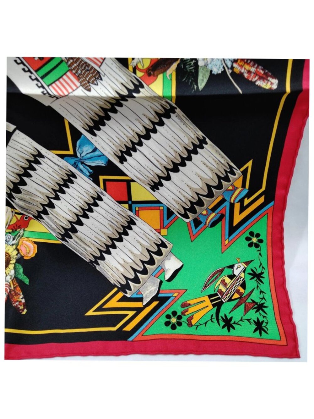 Authentic Hermès Kachinas Carré 90 Silk Scarf Black Multicolor - Picture 7 of 10